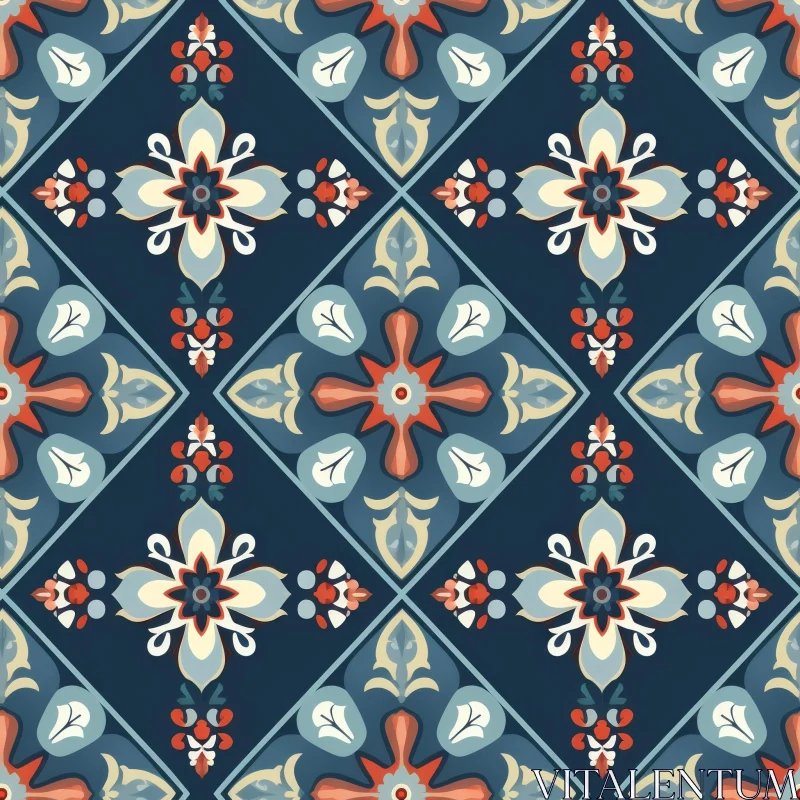 Intricate Moroccan Tile Pattern in Blue, Red, and White AI Image