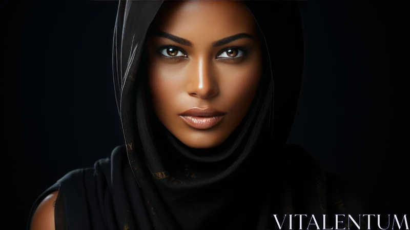 Portrait of a Young African Woman in Black Hijab AI Image