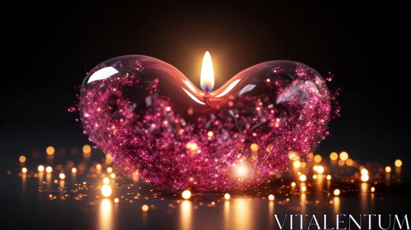 Romantic Heart Candle - 3D Glass Art AI Image