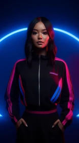 Serious Asian Woman in Neon Circle