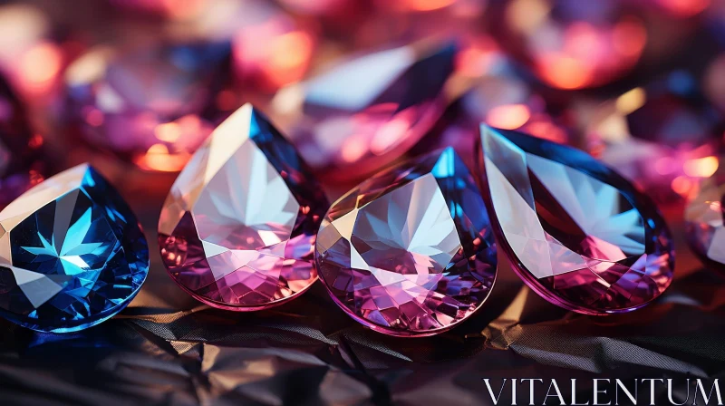 AI ART Sparkling Pear-Shaped Gemstones in Pink, Purple, and Blue