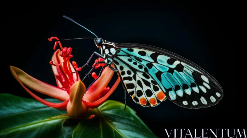 Stunning Blue and Black Butterfly on Red Flower AI Image