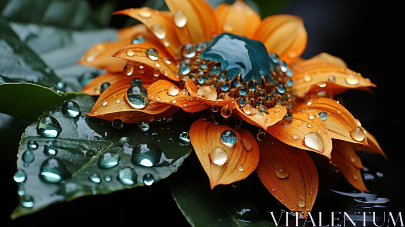 AI ART Sunflower Close-up with Water Drops - Cheerful and Vibrant Image