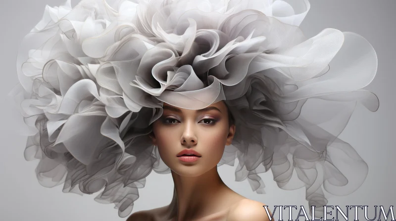 Unique Fashion Portrait of a Woman with Flower Headdress AI Image