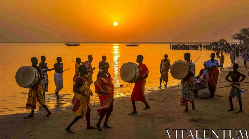 African Men Traditional Dance at Sunset AI Image