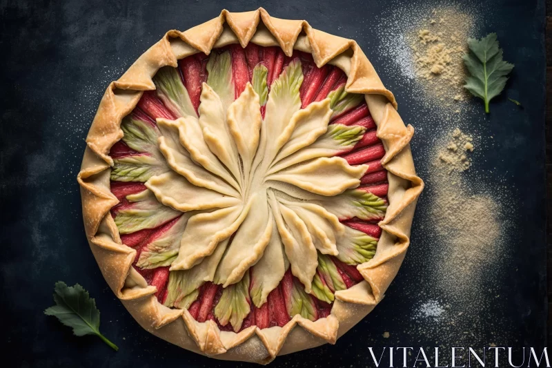 Artistic Strawberry Tart in Circle Shape - Leaf Patterns and Earthy Colors AI Image