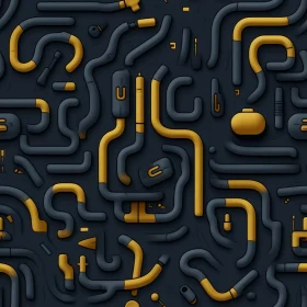 Black and Yellow Interconnected Pipes Seamless Pattern