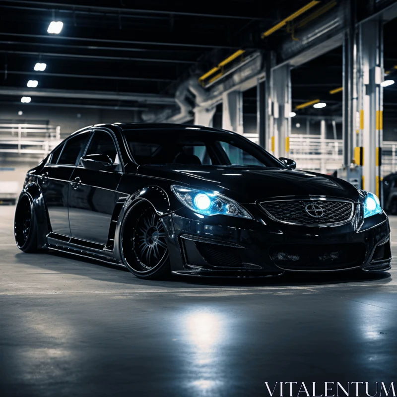 Black Car in Garage: Ornate Detailing and Soft Lighting AI Image