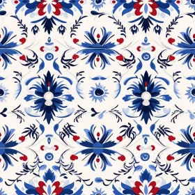 Blue and Red Floral Pattern on White Background