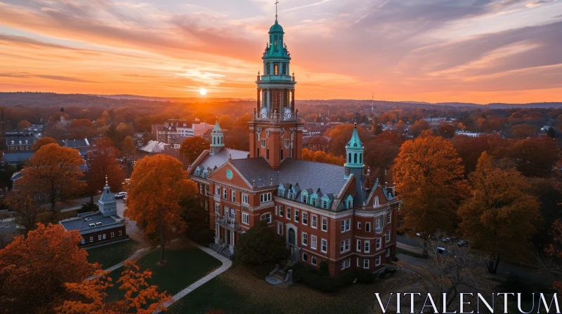 Captivating Aerial View of a Majestic College Campus in Fall AI Image