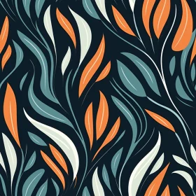 Colorful Leaves Seamless Vector Pattern on Dark Blue Background