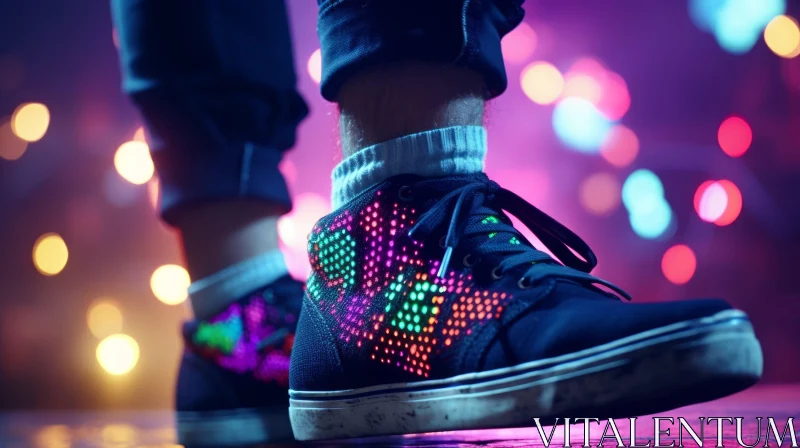 Colorful LED Sneakers on Dark Background AI Image
