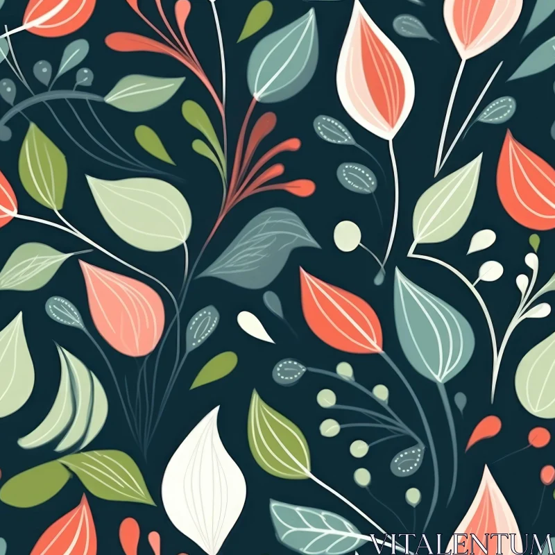 AI ART Dark Blue Floral Seamless Pattern - Leaves and Flowers Design