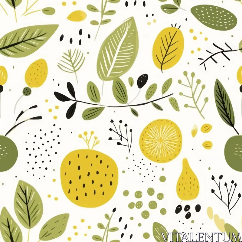 AI ART Hand-Drawn Fruits and Leaves Seamless Pattern