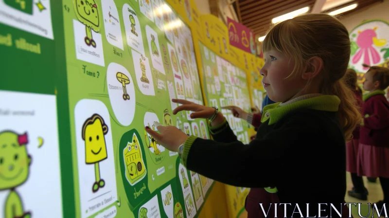 Interactive Education: Girl Exploring Activities on Interactive Whiteboard AI Image