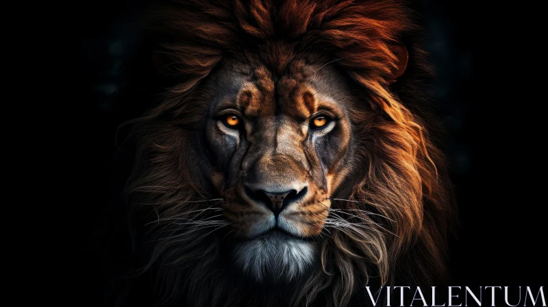 Majestic Lion Portrait - Golden Eyes Staring AI Image