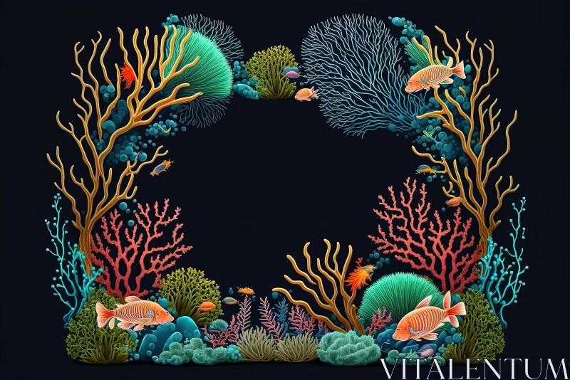 Mesmerizing Coral Grass Frame with Fish and Corals - Hauntingly Beautiful Illustrations AI Image
