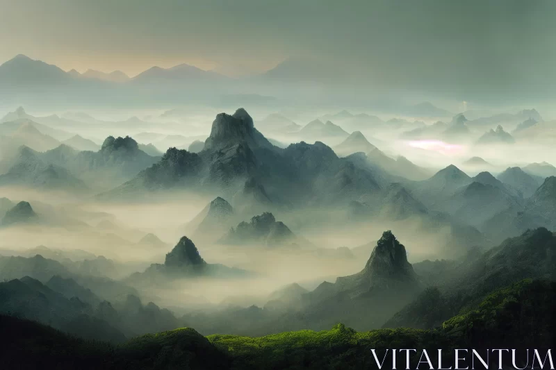 Mystical Mountain Range Covered in Fog | Enchanting Landscape AI Image