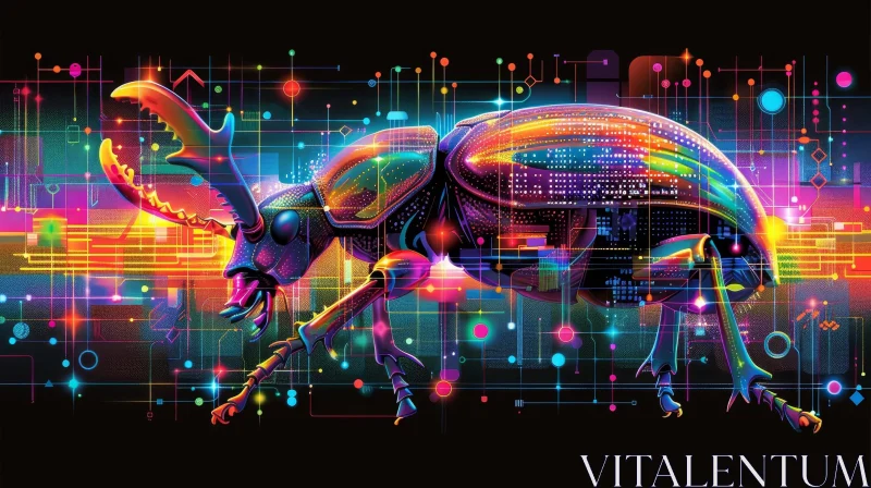 Realistic Beetle Digital Painting with Biomechanical Elements AI Image