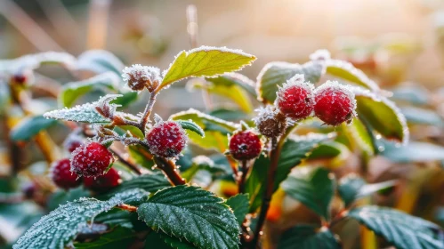 Red Berries Plant in Frost - Nature Photography