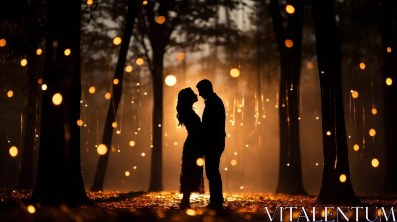 Romantic Couple Embracing in Enchanted Forest AI Image