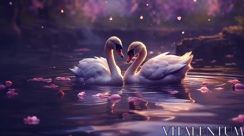 Tranquil Swans Painting in a Lake AI Image