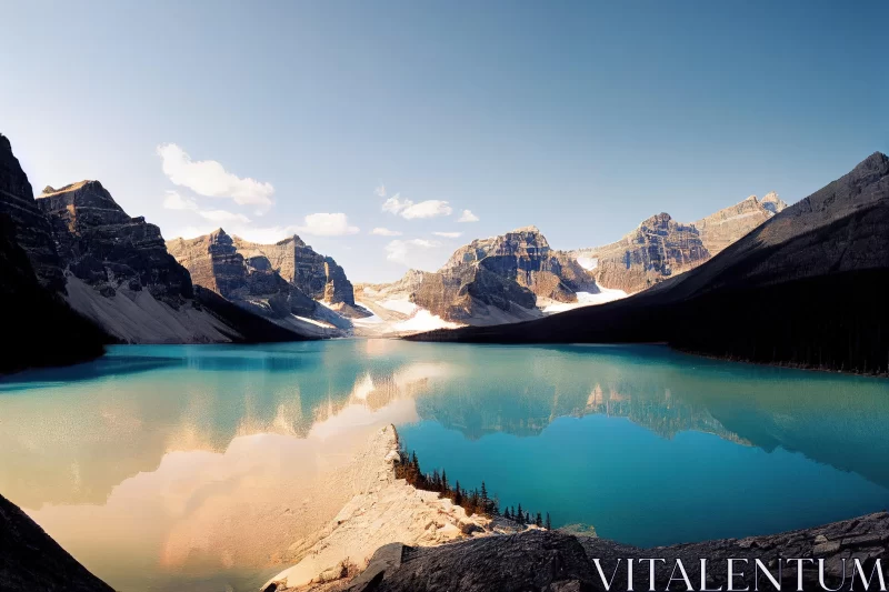 Turquoise Lake with Mountains: A Captivating Nature Scene AI Image
