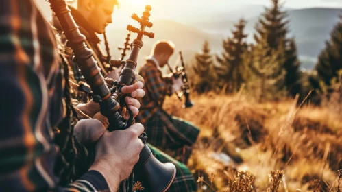 Beautiful Sunset Bagpipe Performance in the Majestic Mountains