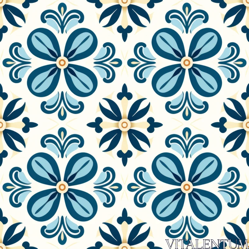 AI ART Blue and White Floral Tiles Pattern