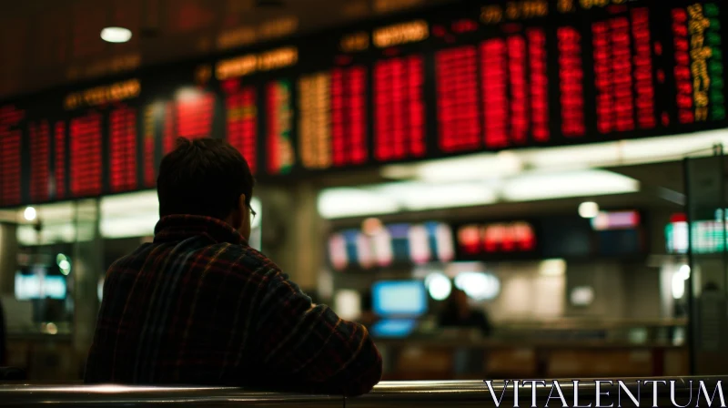 Captivating Image of a Man at an Arrivals and Departures Board AI Image