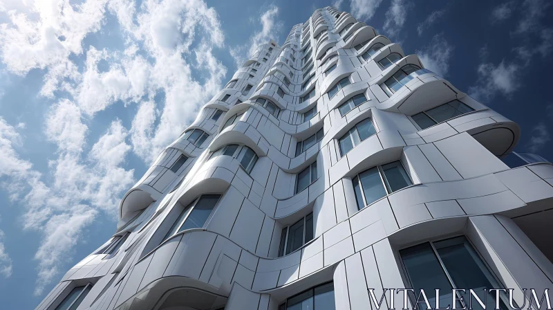 Contemporary High-Rise Residential Building with Unique Wavy Facade AI Image