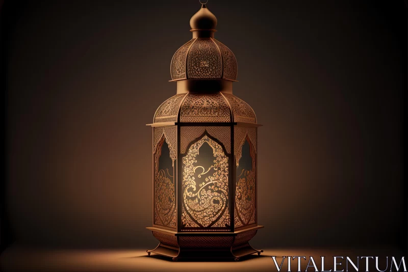 Engraved Islamic Arabic Lantern on Dark Background | Maya Rendering AI Image