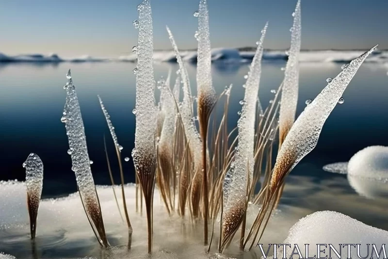 AI ART Mesmerizing Winter Scene with Tall Grass and Ice
