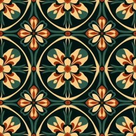 Moroccan Tile Pattern with Red, Yellow, and Orange Flowers