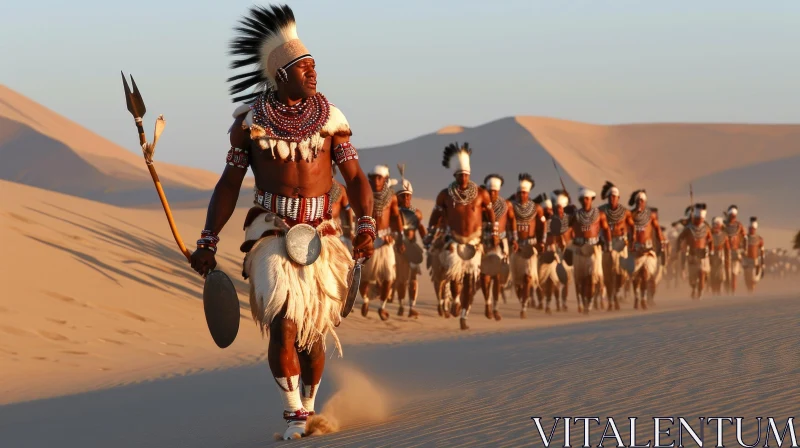 Powerful African Warriors in Traditional Dress | Desert Landscape AI Image