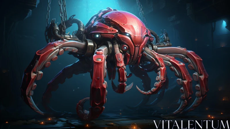 Red Metal Octopus-Like Creature | 3D Rendering AI Image