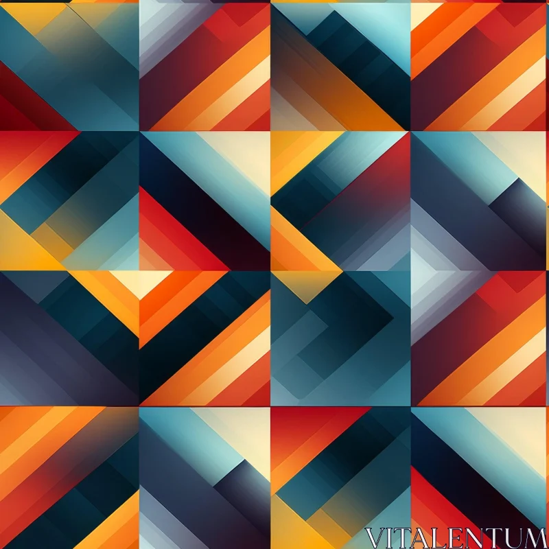 AI ART Retro Geometric Pattern in Blue, Orange, and Red