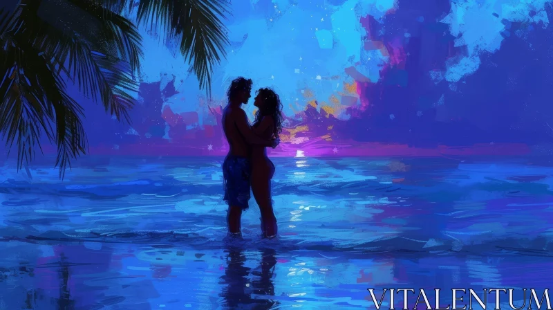 Romantic Night Ocean Painting AI Image