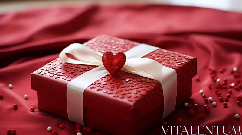 Romantic Red Gift Box Close-Up AI Image