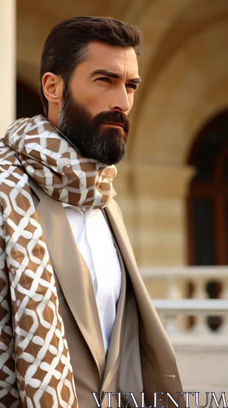 Stylish Man in Beige Suit with Geometric Pattern | Urban Style AI Image