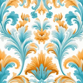 Symmetrical Floral Pattern in Blue and Orange