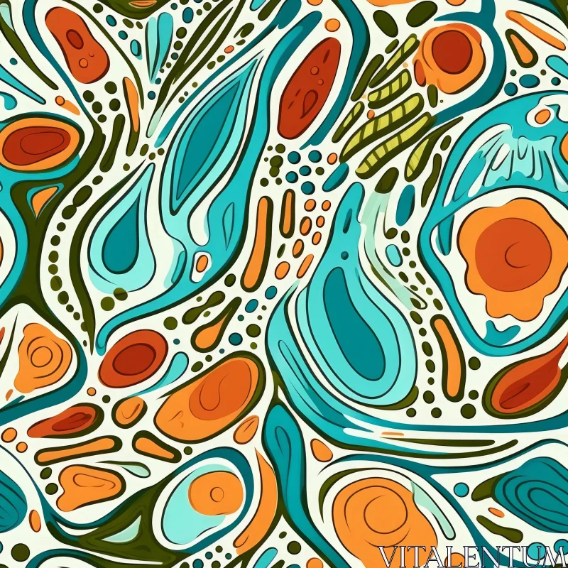AI ART Abstract Organic Shapes Pattern - Blue, Green, Orange, White