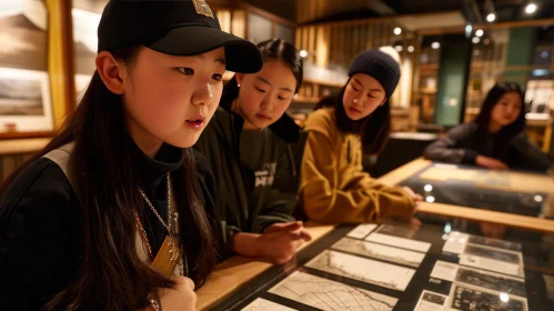 Asian Girls Exploring Exhibits in Museum