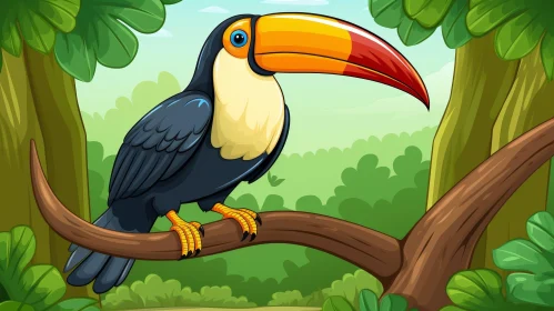 Cartoon Toucan in Jungle - Colorful Illustration