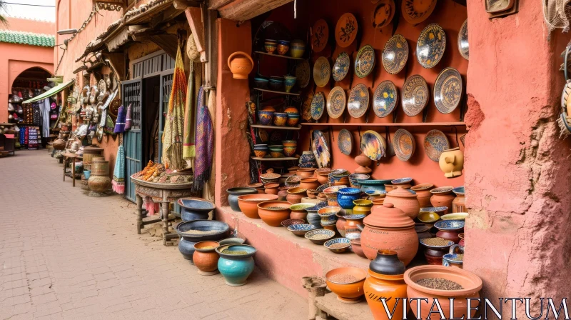Colorful Pottery Shops in Morocco | Street Scene AI Image