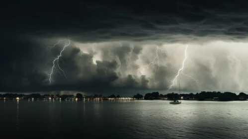 Dramatic Lightning Storm Over Lake