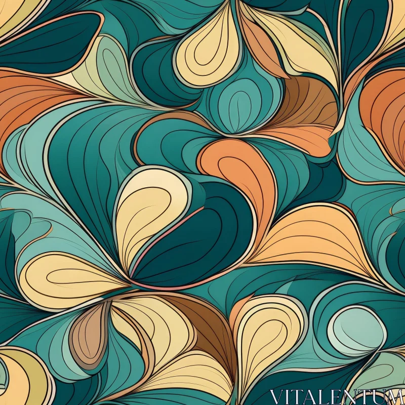 Floral Vector Pattern in Teal and Orange AI Image