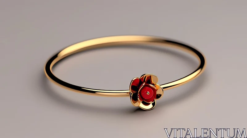 AI ART Gold Bracelet with Red Flower Pendant | 3D Rendering
