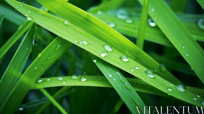 Green Grass Close-Up with Raindrops - Natural Background AI Image