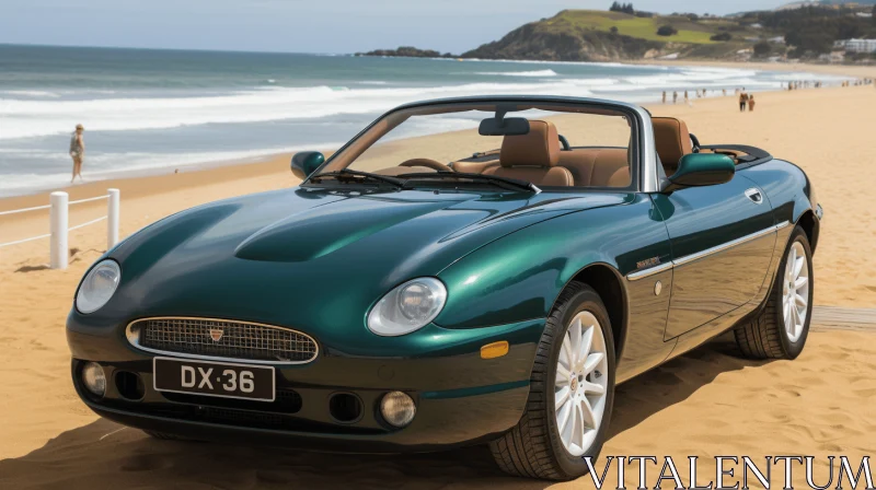 Green Sports Car on Beach - Y2K Aesthetic - Timeless Beauty AI Image